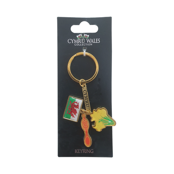Keyring with Welsh flag, love spoon and daffodils