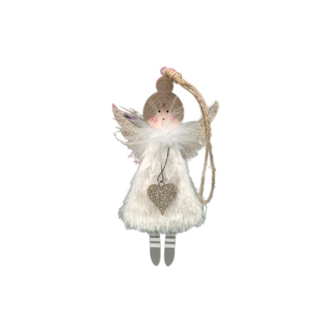 wooden angel with glitter wings and fluffy dress