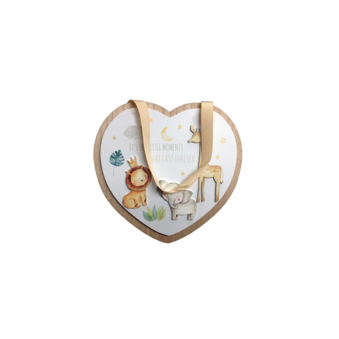 Wooden heart decorated with jungle animals