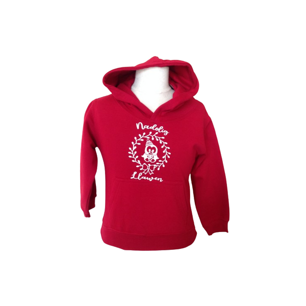 Hoodie Coch gyda graffeg Nadoligaidd - Hoodie Red with Christmas graphic