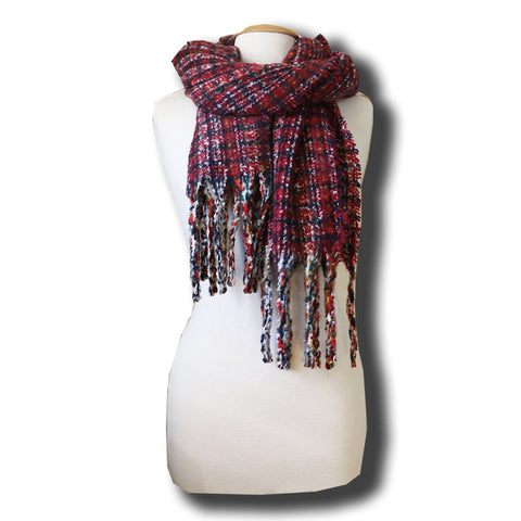 Sgarff Glas a Piws Tywyll (Boucle) | Navy and Plum (Boucle) Scarf