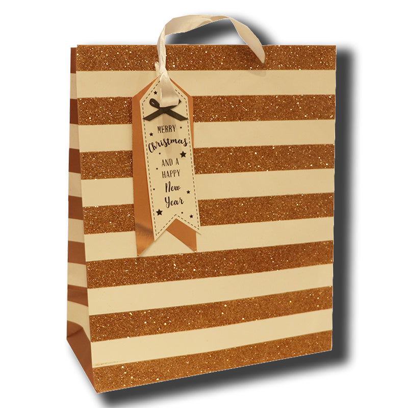 Gift Bag - Cream gold stripes