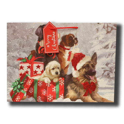 Gift Bag - Dogs with Xmas presents in the snow