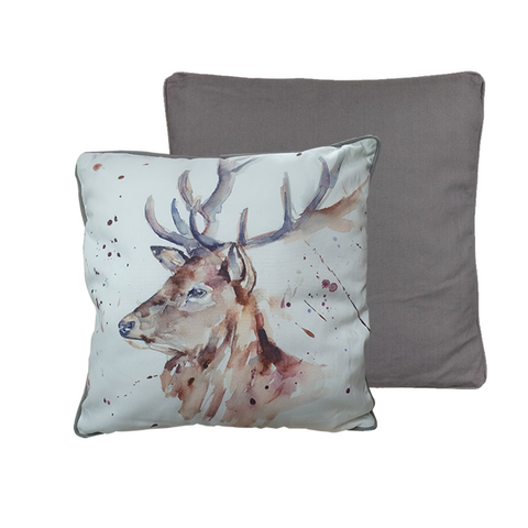Cushion with water coloured Stag image